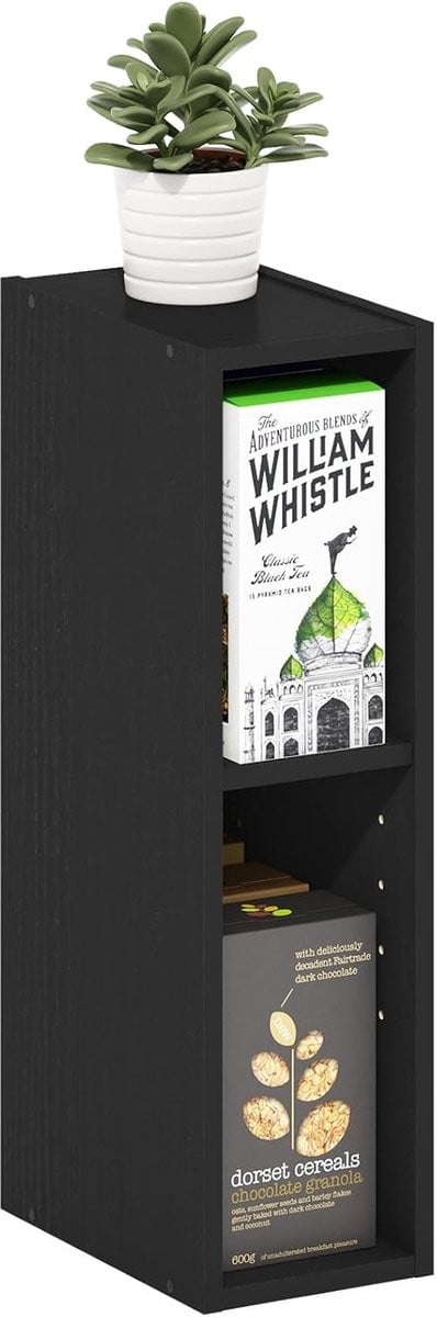 Zwarte houten 2-laagse ruimtebesparende opbergplank voor boeken en decoratie
