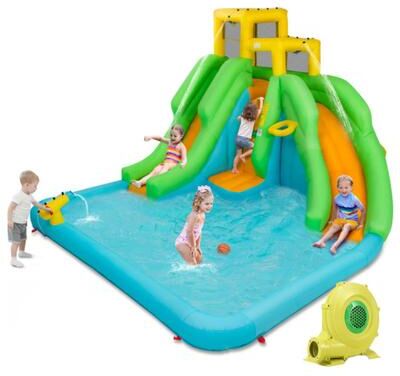 Costway Kids Inflatable Water Park Bounce House with 480W Blower