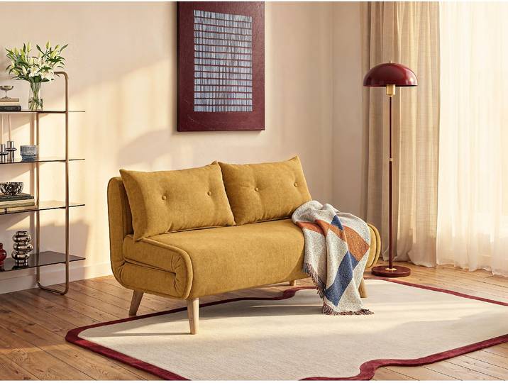 2-Sitzer-Schlafsofa aus senfarbenem Stoff VALERIO