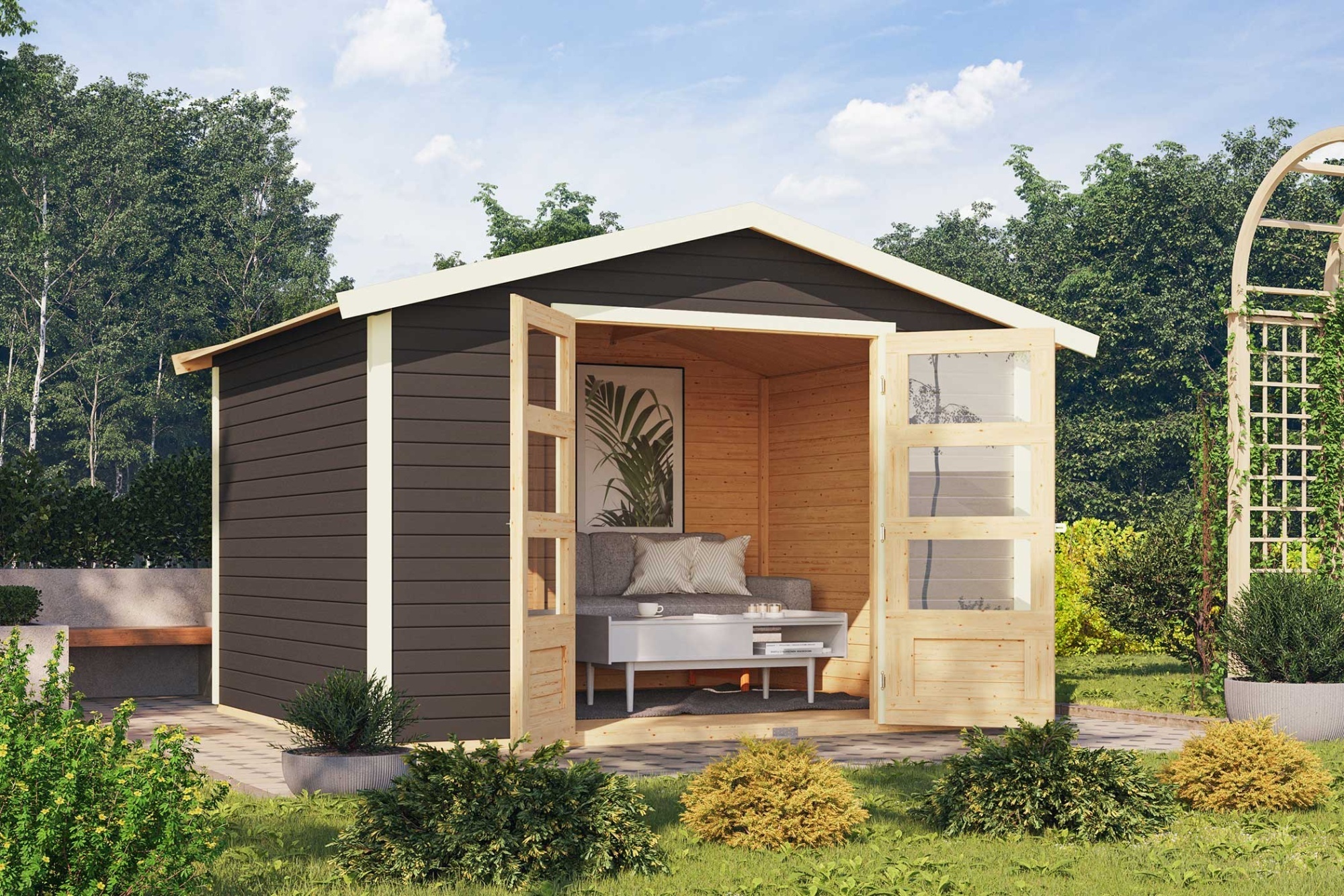 Karibu Gartenhaus Gerätehaus Amberg 5 terragrau 305x246x217 cm