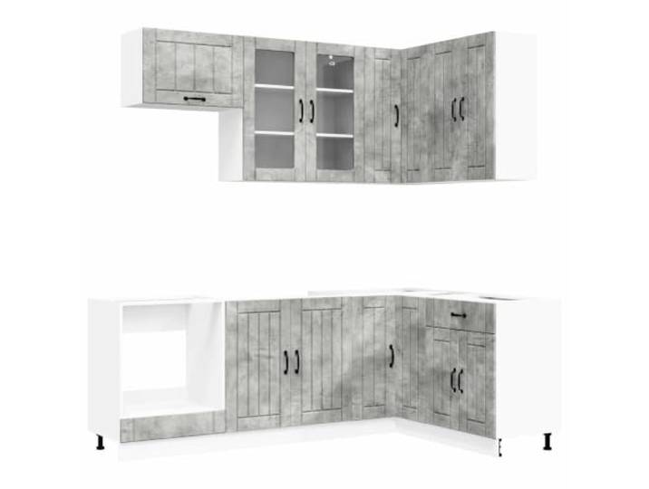 Makastle Küchenzeile 8-teilig, Betongrau, Holzwerkstoff, mit Verstellbaren Füßen, Unterschränke und Hängeschränke