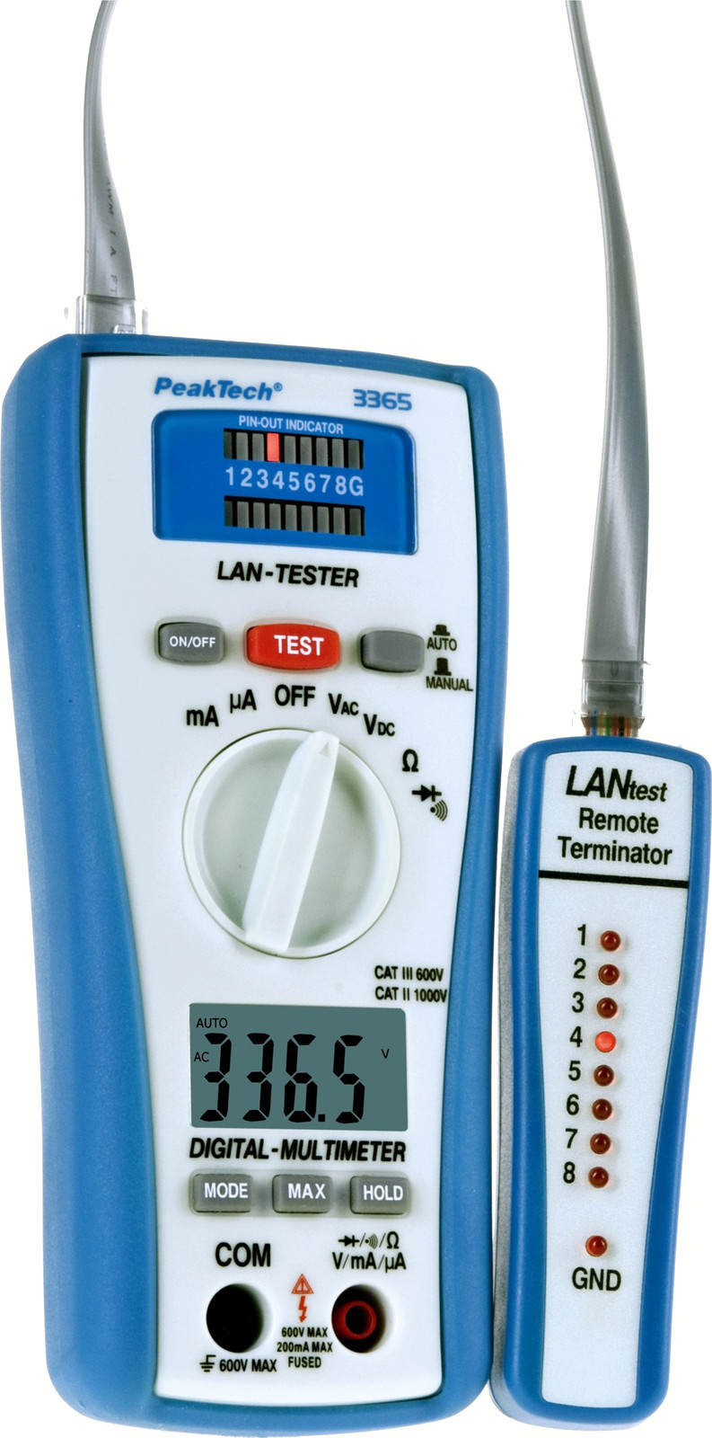 PeakTech P3365 Digitale multimeter met LAN-tester, 2000 tellingen, 600V AC/DC, 200mA AC/DC