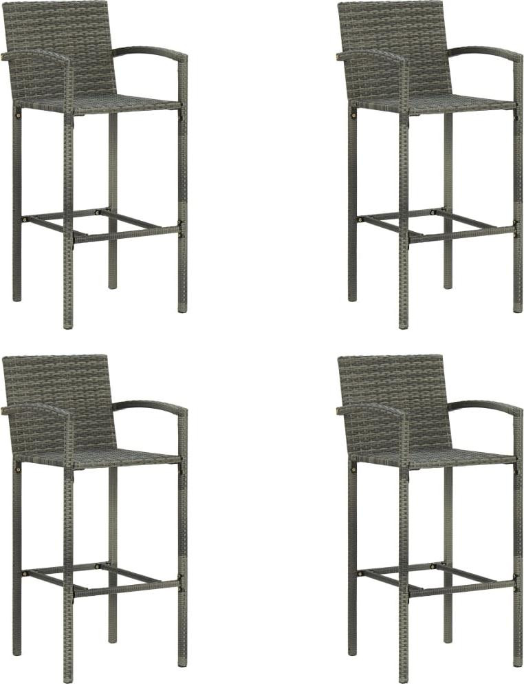 vidaXL Set van 4 Barkrukken, Grijs, Polyrotan