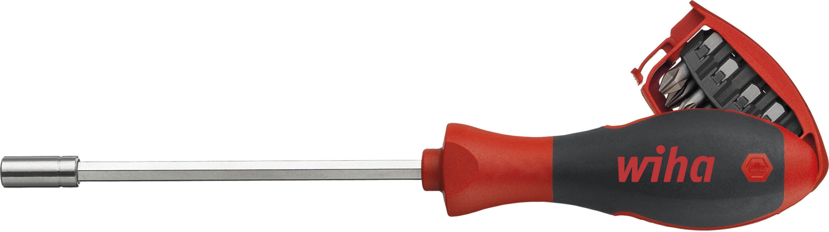 WIHA Schraubendreher mit Bit Magazin magnetisch gemischt mit 8 Bits, 1/4