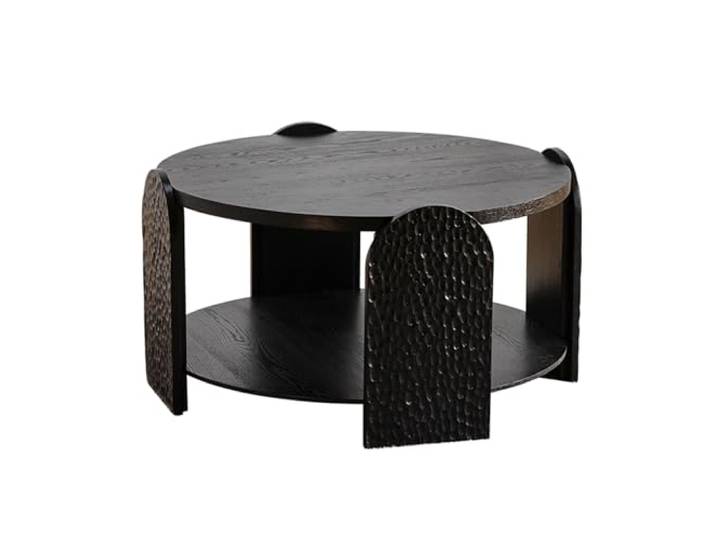 Runder Couchtisch aus Holz, runder Couchtisch mit 2 Ebenen und Stauraum For Wohnzimmer mit strukturierter Oberfläche couchtisch