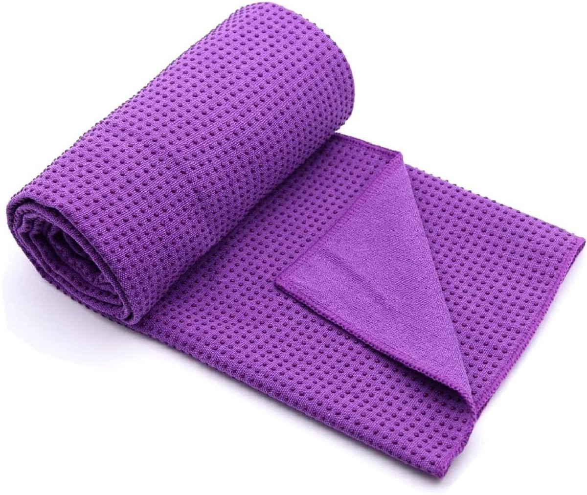 Paarse Yoga Handdoek met Antislip Grip Stippen voor Hot Yoga, 65 x 185 cm