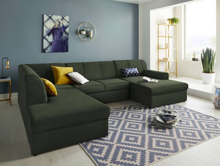 Wohnlandschaft DOMO COLLECTION Topper, elegant & zeitlos, Breite 320cm, komfortabel, U-Form , grün, B:320cm H:78cm T:213cm, Sofas, Wohnlandschaft, wahlweise mit Bettfunktion