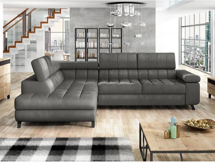 MIRJAN24 Ecksofa Nord, mit Bettkasten und Schlaffunktion, Typs L , Einstellbare Kopfstützen, 264x203x73 cm