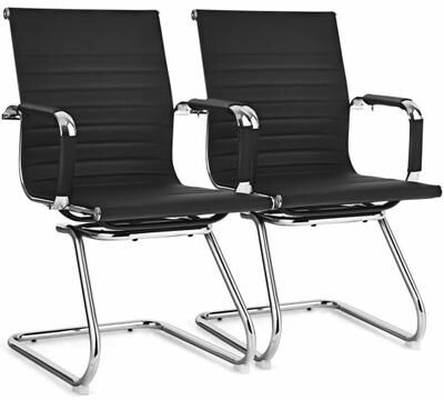 Costway Set of 2 Heavy Duty Conference Chair with PU Leather-Black