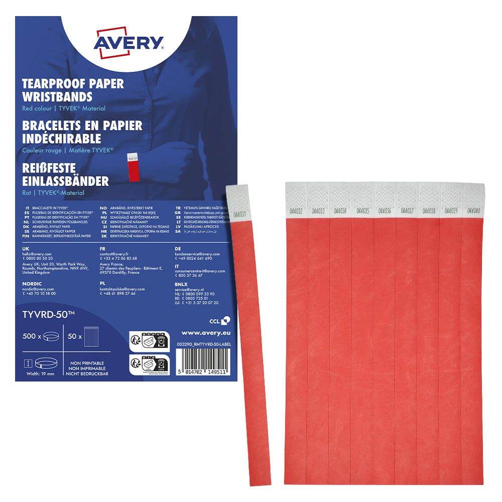 AVERY Zweckform Eintrittsbänder neonrot TYVRD-50