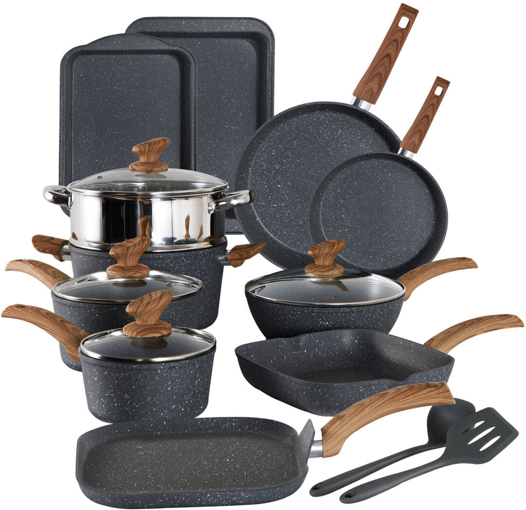 Blue Elephant 17 - Piece Non-Stick Aluminum Cookware Set Black/Brown 17