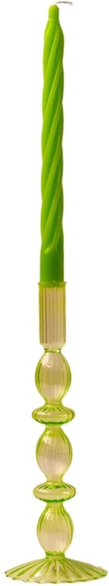 WinQ Glaskandelaar Lichtgroen met Ronde Vormen - Kaarsenhouder voor Dinerkaarsen - H 26 cm x B 9 cm