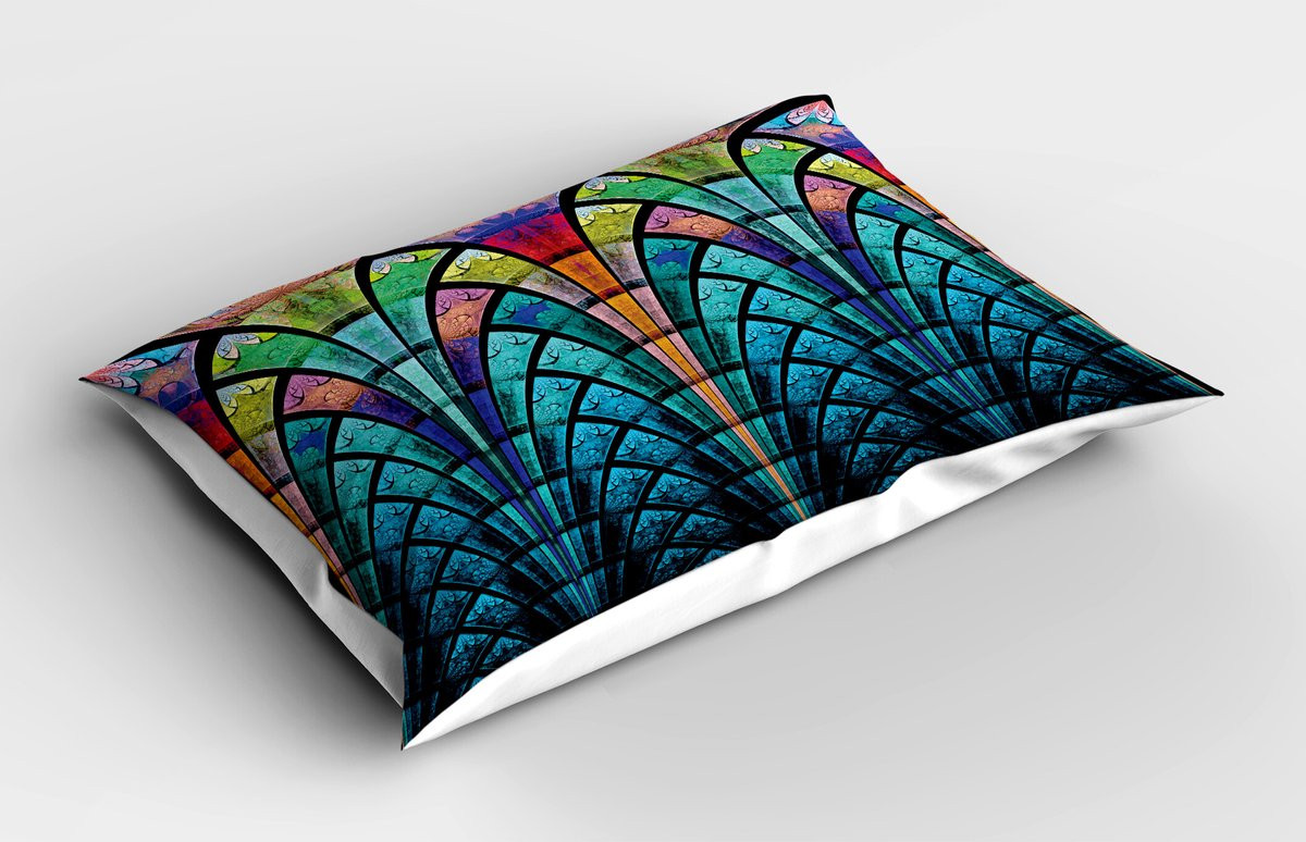 ABAKUHAUS Abstract Kussensloop met Grafische Bloemenmotieven en Blauw Ombré Detail, Multicolor, 65 x 50 cm