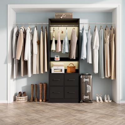 Rackcog 103'' Closet Organizer with 4 Cubes, Closet System with Fabric Drawers and 3 Hanging Rods