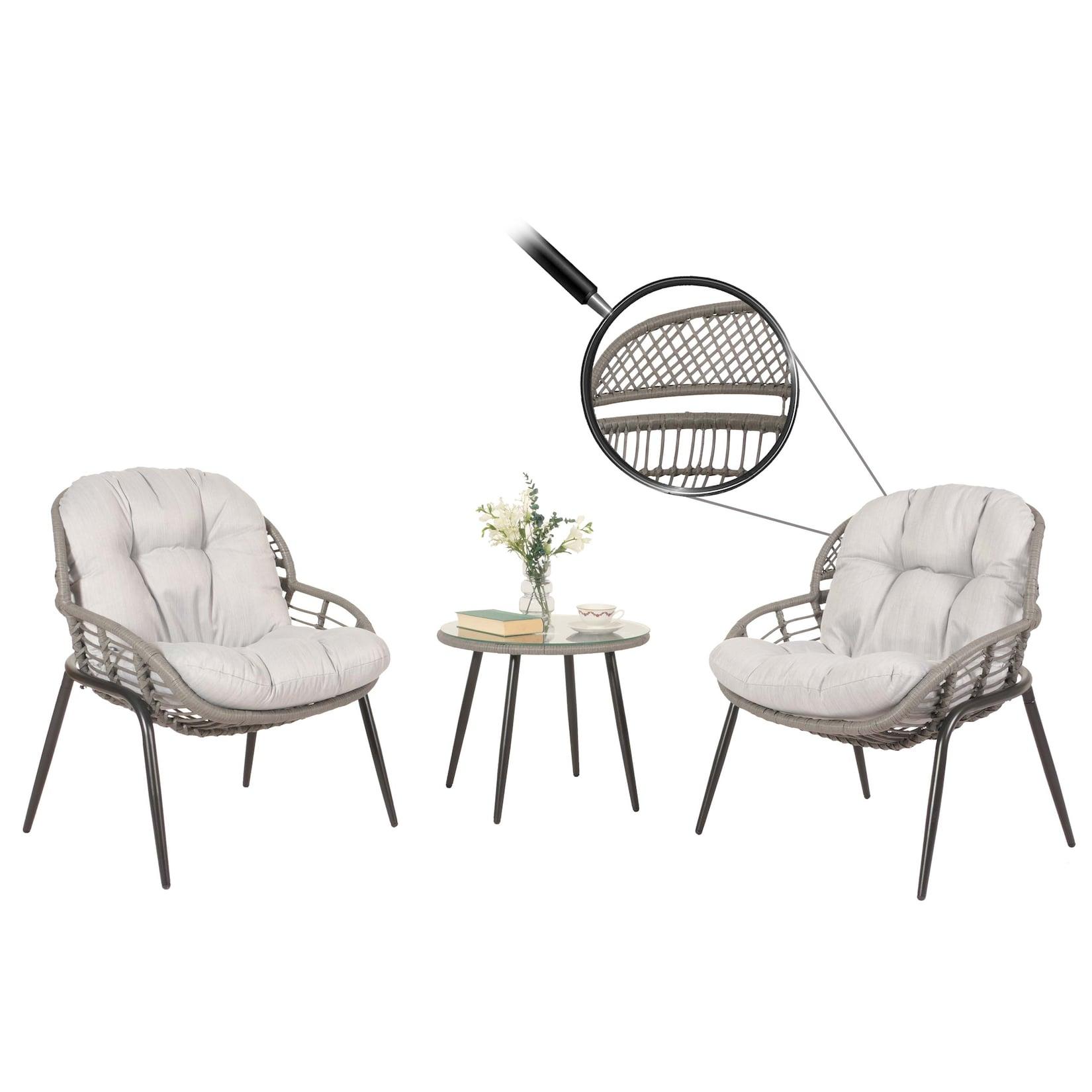 Poly-Rattan Garnitur MCW-N33, Balkon-Set Gartengarnitur Sitzgruppe Stuhl Beistelltisch ~ grau, Polster hellgrau