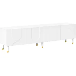 MODFU TV-Schrank aus MDF und PB Weiß 180x40x50 cm mit asymmetrischem Bogenrelief