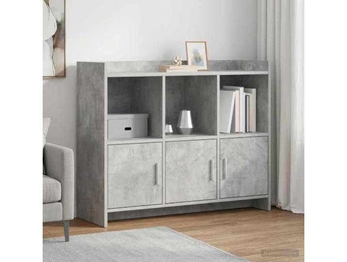 RJPLMFV Anrichte, grau, Beton, 98,5 x 33 x 80 cm, aus Holz Möbel für Flur, Wohnzimmer, Esszimmer, Metallgriffe, mehrere Regale, pflegeleicht