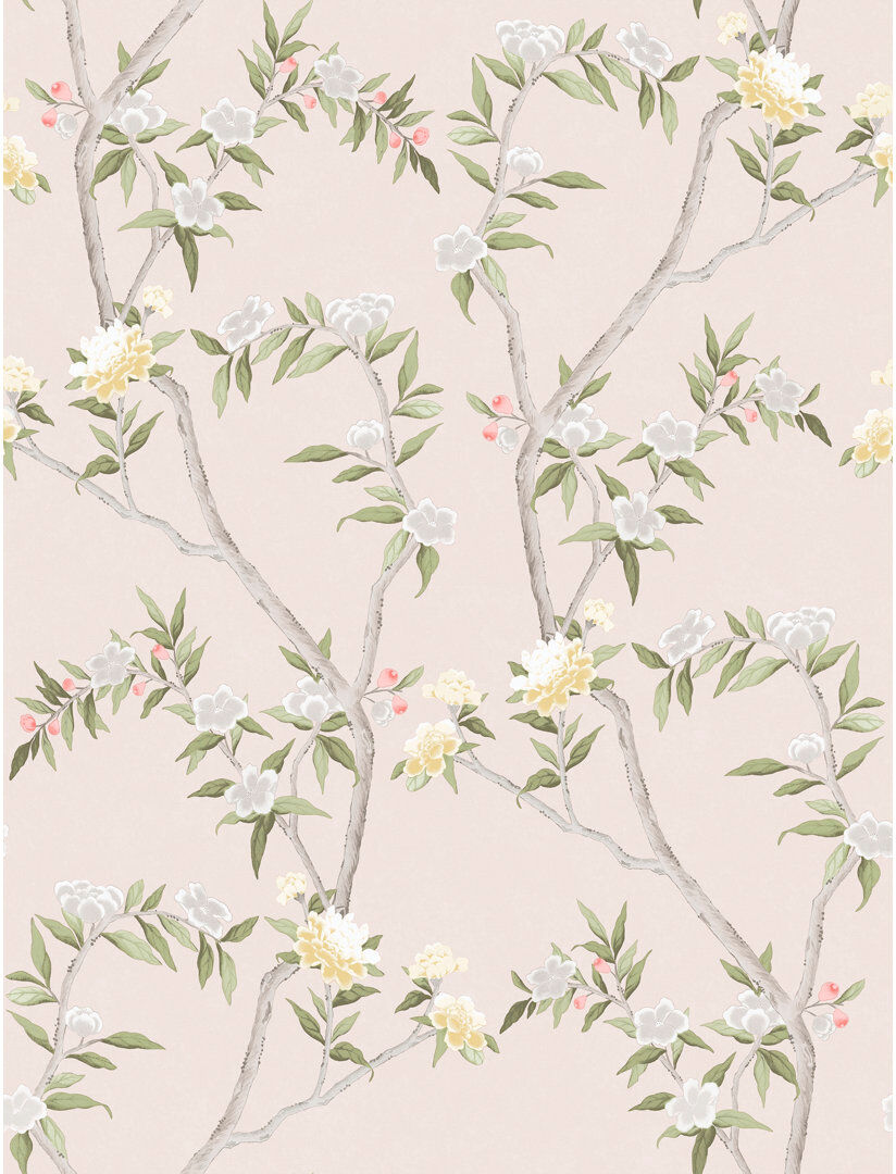 Brambly Cottage Laughlin Chinoiserie Floral Vine 10.05M X 53Cm Matte Wallpaper Roll Pink