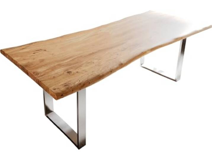 DELIFE Esszimmertisch Edge Akazie Natur 240x100 Edelstahl Schmal Live-Edge