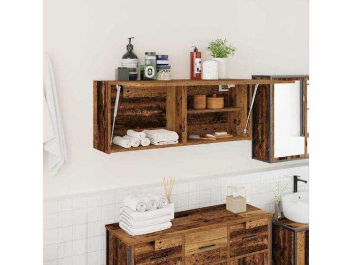 YUTAASU Bad-Wandschrank Altholz-Optik 100x25x40 cm Holzwerkstoff Mit Gasdruckfeder, Geraeuschlos, Feuchtigkeitsbestaendig, Vielseitig Nutzbar