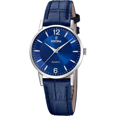 Quarzuhr FESTINA, blau, Armbanduhren, Damen, Quarzuhr, Armbanduhr, Damenuhr, Lederarmband, analog