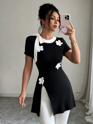 Universal Stock Elegant Bow Tie Blouse For Women V Neck Tunic Top Slim Fit Office Shirt xl