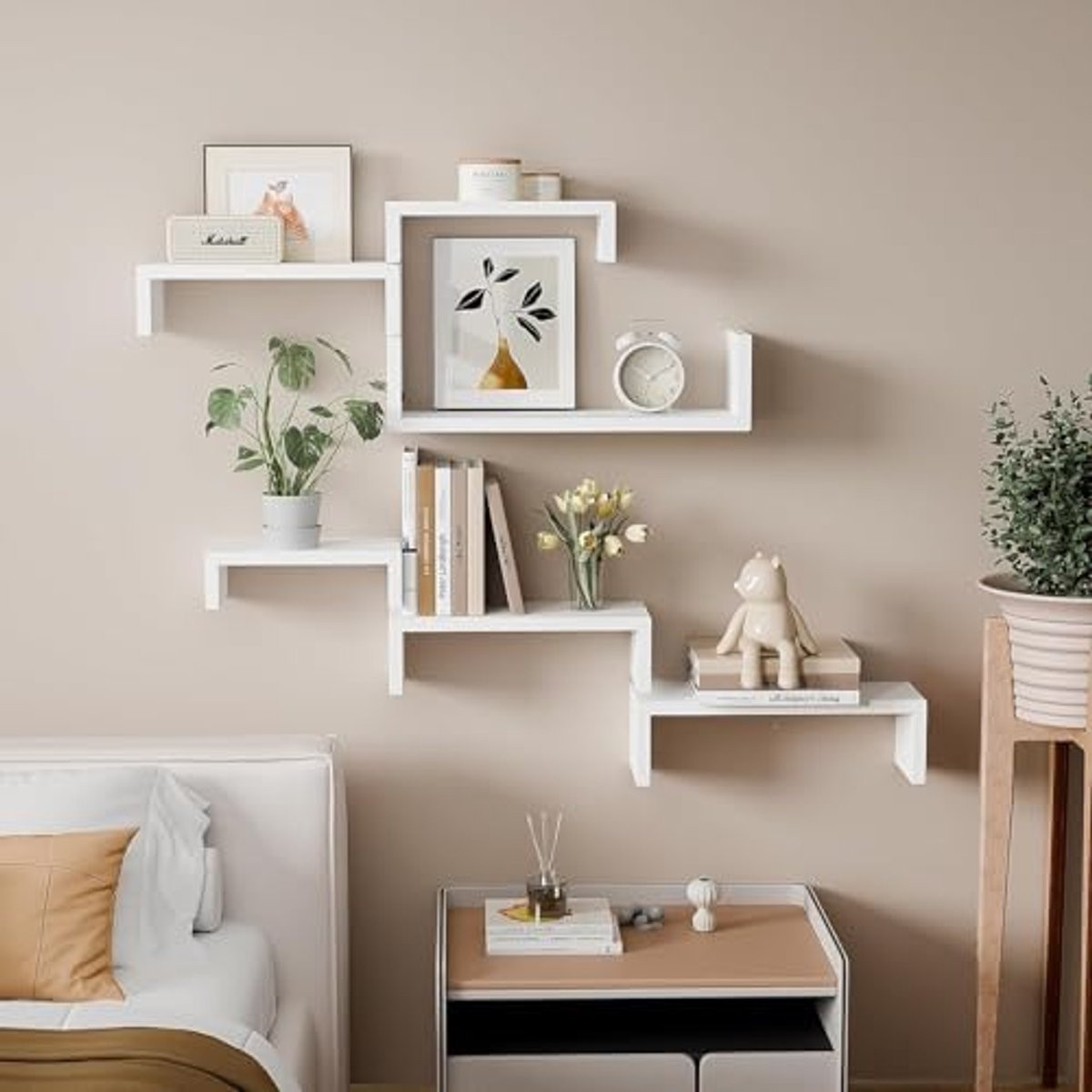 Set van 6 moderne zwevende wandplanken voor woonkamer, badkamer, slaapkamer, kantoor of keuken