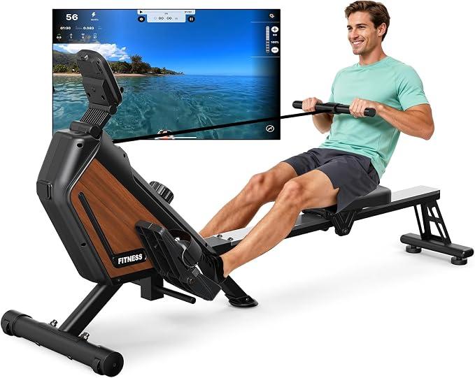 Rudergerät für Zuhause Magnetisches Rudergerät, 16 Stufen Widerstand, Leises Heimrudergerät für Cardio-Training, APP Connection,160 kg Belastbarkeit, Vertikal Verstaubar