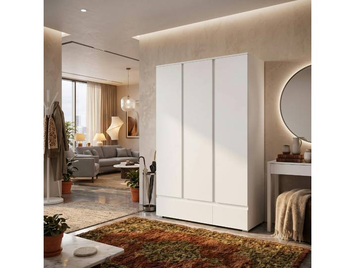 Armoire Penderie Blanche 3 Portes 2 Tiroirs Alva