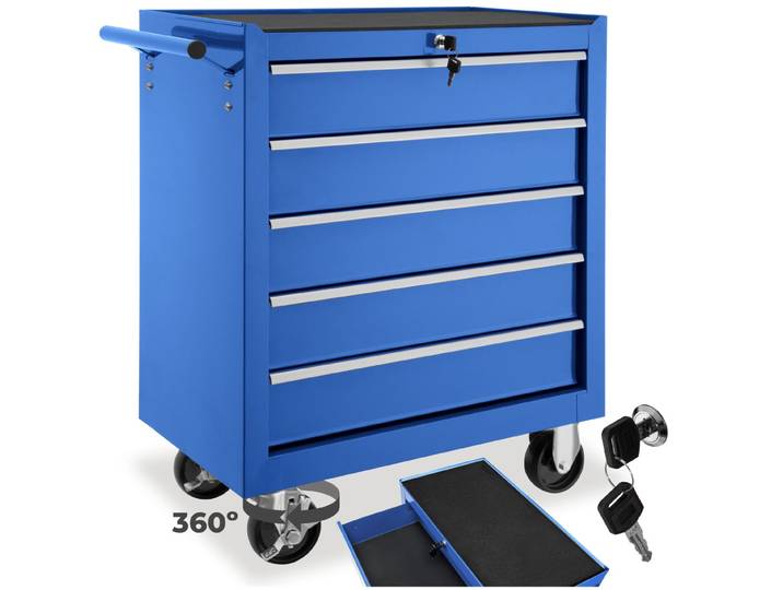 Gereedschapswagen met 5 lades - blauw