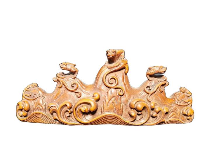 Sculpture sur bois de buis antique, statue en bois, porte-stylo dragon, figurines d'art vintage pour décoration intérieure de la maison
