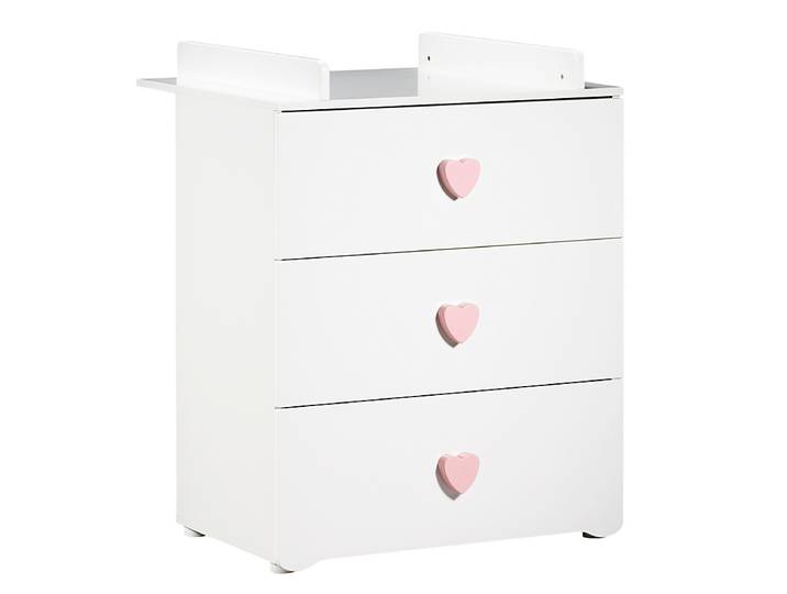 Commode à langer 3 tiroirs - Boutons coeur rose