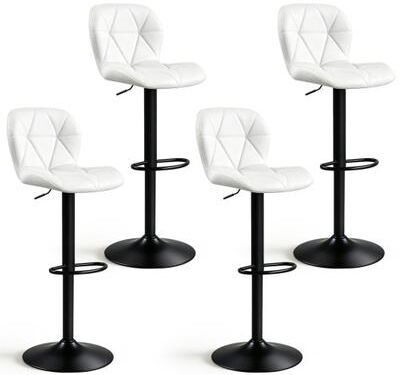 Costway Set of 4 Upholstered Swivel Bar Stools with Adjustable Height and Curved Backs-White