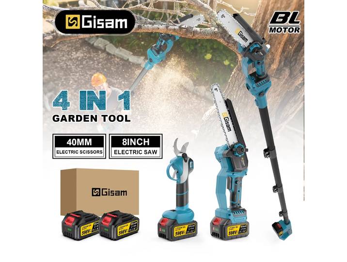 Scie à branches sans fil Gisam 4 en 1, tronçonneuse et sécateur, outil de jardin avec perche télescopique pour batterie Makita 18V