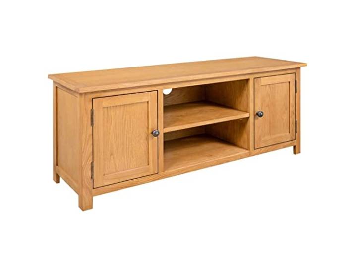 GHVBNMF TV-Schrank Eiche Massivholz 110x35x44 cm TV Lowboard Rustikales Lowboard mit 2 offenen Fächern und 2 Schranktüren für Wohnzimmer und Schlafzimmer mit viel Stauraum.