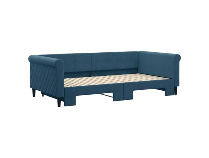 KTHLBRH Ausziehbares Schlafsofa Blau Samt 100 x 200 cm Gestell aus Holz und Metall, modernes Design, Lattenrost inklusive, 2 notwendige Matratzen