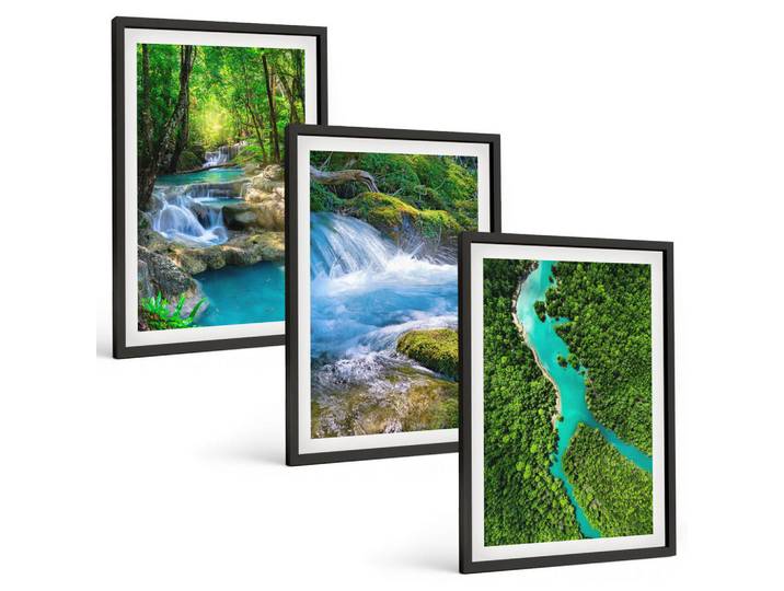 Tulup Bilder SET 3er Set - 40x60 cm Schwarzer Rahmen - Grüne Wälder, kristallklares Wasser, Kunststoff, Rechteckig, 40x60 cm, einfache und schnelle Anbringung, Bilder & Rahmen, Bilder