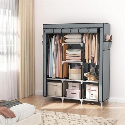 No "Portable Closet Wardrobe for Hanging Clothes with 2 Hanging Rods and 8 Storage Organizer Shelves - 15.4""D x 49""W x 64""H"