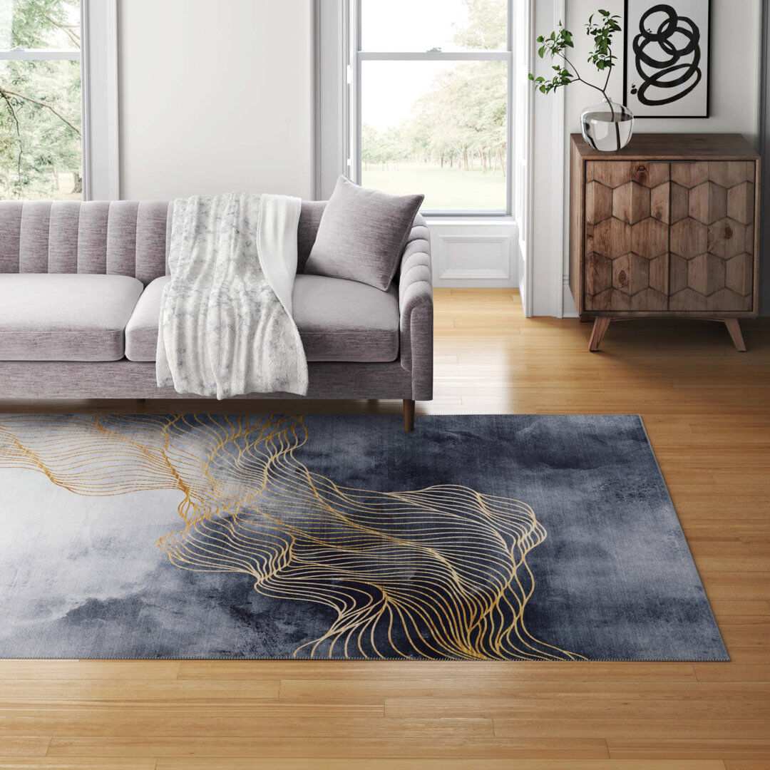 Mercury Borealis Rectangle Abstract Area Rug Grey;Gold Rectangle 160cm x 230cm