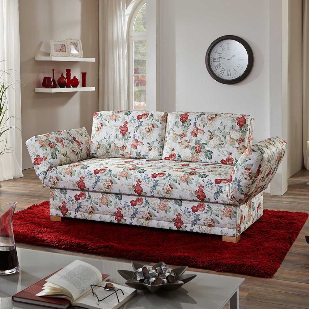 Pharao24.de Schlafcouch mit Blumenmuster Bettkasten