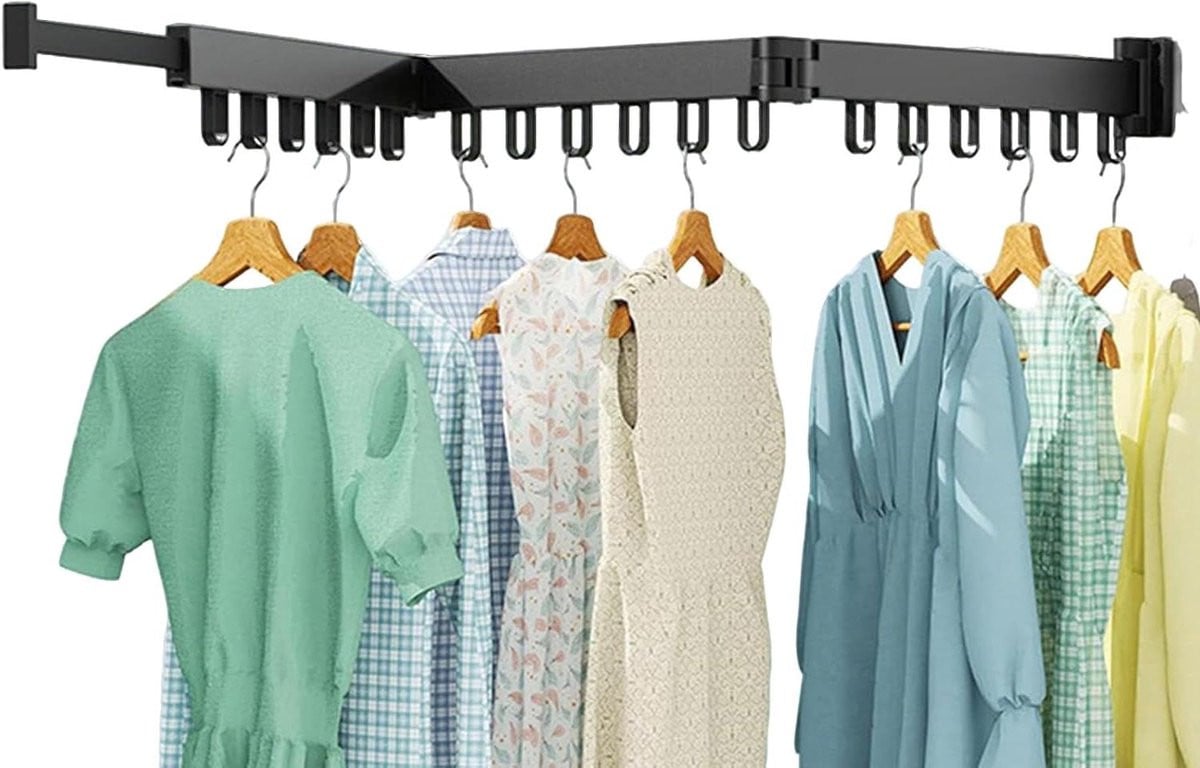 Zwart inklapbaar wandwasrek voor het drogen van kleding, Breedte: 11 cm