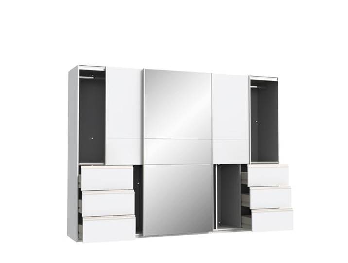 FORTE Winn 2 Schwebetürenschrank 270, moderner 2-türiger Schrank, weißer Kleiderschrank, Schlafzimmer, Kinderzimmer, Holzwerkstoff, Weiß mit Spiegel, 269,7 cm breit x 200,5 cm hoch x 61 cm tief