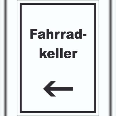 HB-Druck Fahrradkeller Aufkleber mit Text und Richtungspfeil links Rad Bike hochkant A1 (594x841mm)