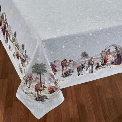 Touch of Class Holy Night Oblong Tablecloth Platinum, 63 x 78, Platinum