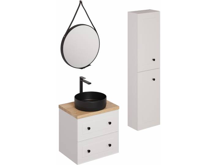 Ensemble de salle de bain avec lavabo comprenant robinet de lavabo, bec et siphon Naturel Forli blanc (KSETFORLI7)