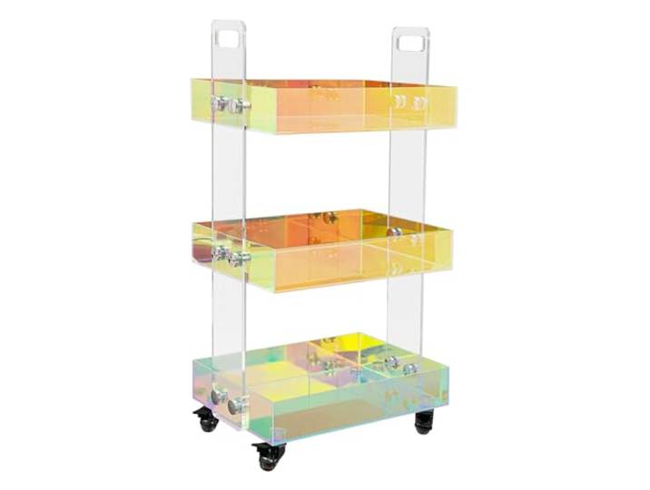 Densony Acryl-Couchtisch Dreistufig Bunt 40x26x63cm Buntes Acryl-Design mit faszinierenden Farbeffekten – 3 offene Ebenen für vielseitigen Stauraum