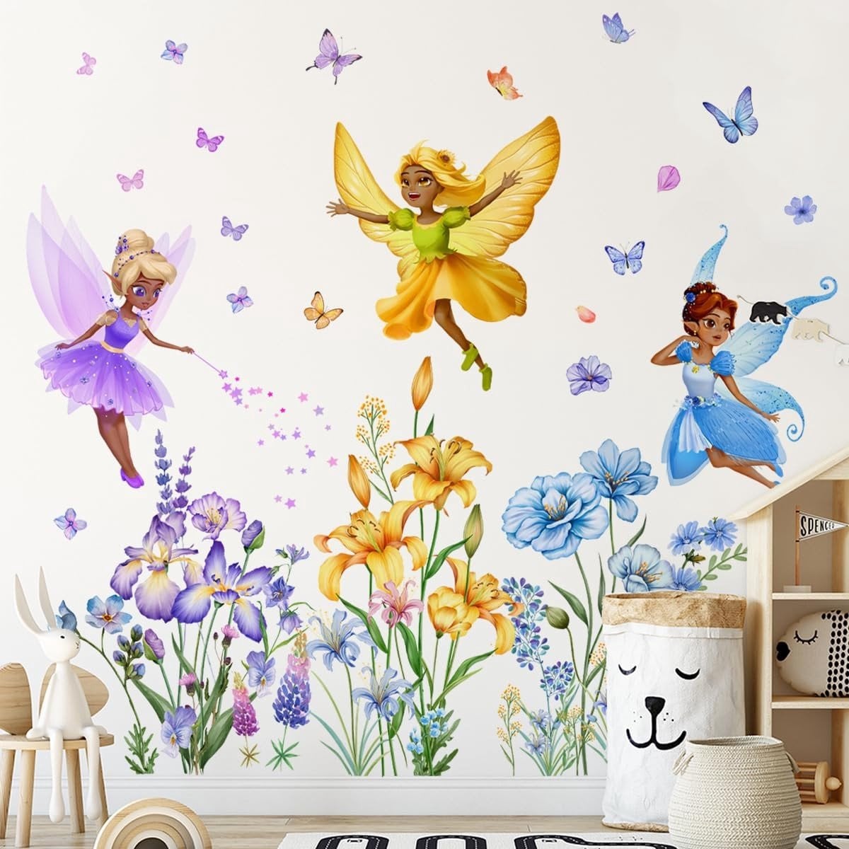 Dailygoods Muursticker Grote Bloem en Vlinder - Zelfklevend Vinyl Wanddecoratie voor Slaapkamer of Kinderkamer