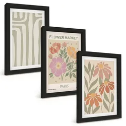 BILDER SET 3er Set - 20x30 cm Schwarzer Rahmen - Botanische Motive, Pariser Minimalismus