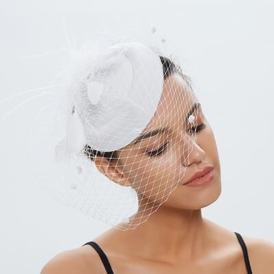 Fashion Sheath Vintage Bridal Felt Fascinator Hat With Fishnet Veil And Hair Clip For Weddings And Cocktail Parties white