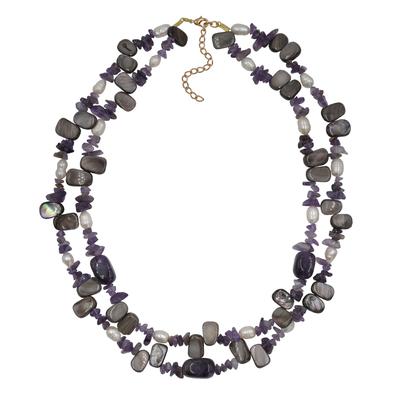 Collierkettchen STEUER "Collier 2-reihig Amethyst,Perlen und Muschel", lila, Halsketten, Damen, 55cm, Metall, L: 55, glänzend